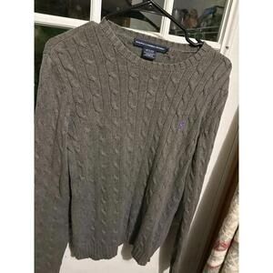 Vtg Ralph Lauren Sport Cable Knit Sweater Womens Sz L Preppy V Neck